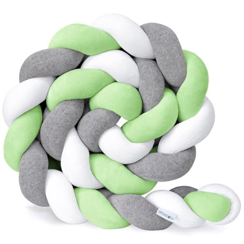 ENAZKLADB Protector de cuna trenzado, almohadas trenzadas anudadas, protector de cama de algodón suave y cómodo, protector trenzado completo, cuna trenzada anudada para decoración de habitación