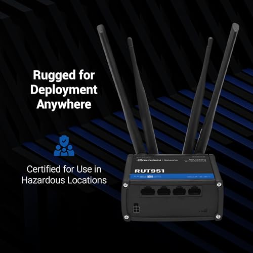 Image of Teltonika RUT951 Industrial WiFi Cellular Router - 4G LTE (CAT 4), 3G - Wireless Access Point with Hotspot Functionality - Automatic WAN Failover, Dual SIM Internet Router (TELRUT951A00800)