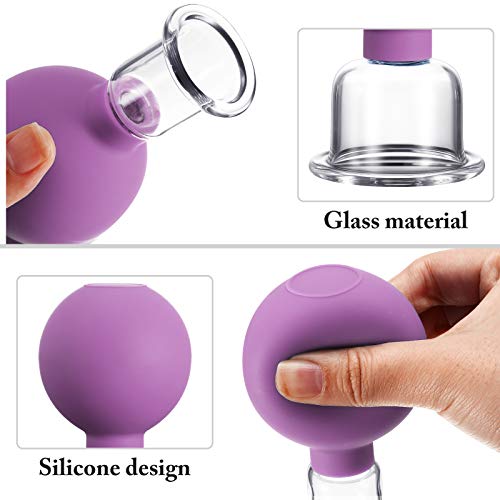 Image of BBTO 4 Pieces Glass Cupping Set Glass Silicone Cupping Cups Massage Vacuum Suction Cupping Cups for Body Face Leg Arm Back Shoulder Muscle and Joint Pain (Purple)