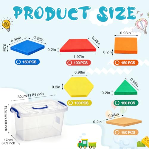 Image of Jexine 800 Pcs 6 Styles Foam Counters Color Tiles Color Sorting Tiles, Math Counters, Sorting Toy, 3D Shapes Manipulatives, Counting, Learning, Classroom Crafts, Bingo for Kids with Storage Box