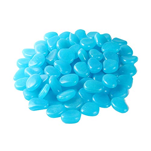 Glow in the Dark Pebbles | Fish Tank Decorative Rocks | Luminous Stones for Garden | Glowing Room Decor | 300 Pcs Included | Pukkr (Blue)