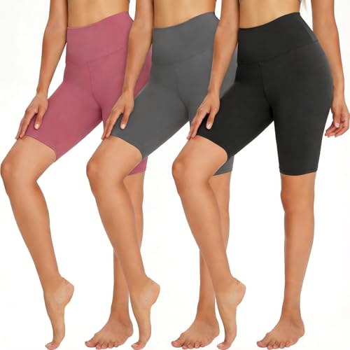 La Mejor Lista de Ropa de Netball para los mejores 5. 41 EPANO 3pcs Shorts Deportivos para Mujer, Pantalones Cortos de Cintura Alta para Ciclistas, Pantalones Cortos para Control de Abdomen (MX/US, Alfa, Chico, Mediano, Negro Gris Rojo)