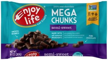 Enjoy Life Baking Chocolate Semi-Sweet Mega Chunks, Dairy Free Chocolate Chips, Soy Free, Nut Free, Non GMO, Gluten Free, Vegan Chocolate Chips, 12 Bags (10 oz) Bulk Chocolate