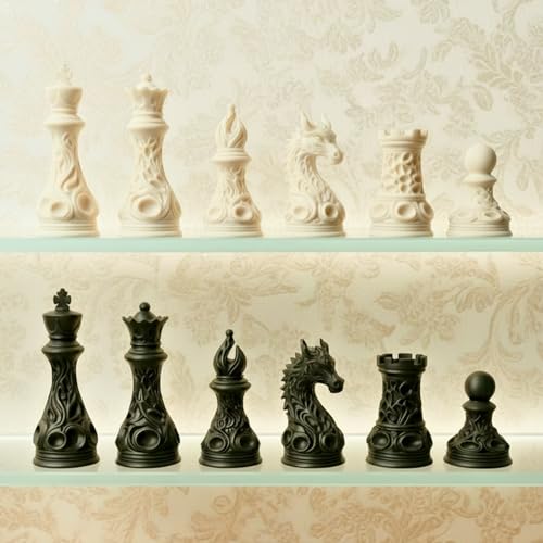 Image of TADCraft Decorative Chess Pieces - Artistic Black and White Ornate Chessmen for Display, Collection & Casual Play,(32 Pieces)