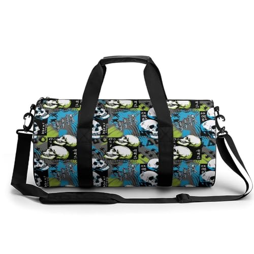 Skull Gym Bag Waterproof Sports Duffel Bag Lightweight Travel Handbag Overnight Weekender Bag