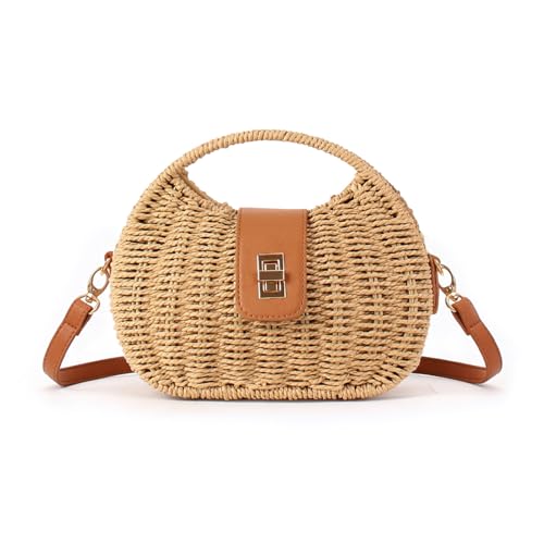 Bolso cruzado de paja para mujer con asa y correa miniatura 1