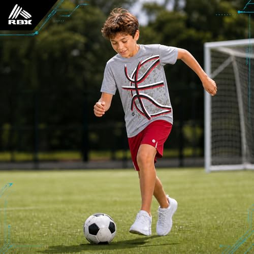 Image of RBX Boys Athletic Shorts Set - 2 Piece Active Performance Graphic Tees and Mesh Gym Shorts for Boys With Elastic Waistband