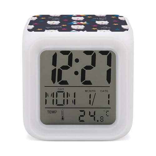 Kids Alarm Clock,Cartoon Llama Alpaca7 Color Night Light Digital Alarm Clock Wake Up Clock for Bedroom,Office and Home Decor