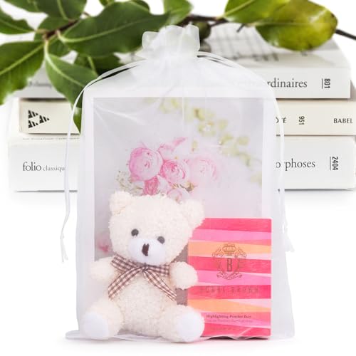 ANZNKU White Organza Bags 8x12 in 50 Pack Large Gift Bags Bulk for Wedding Baby Shower Birthday Party Favors Sheer Mesh Goodie Bags Drawstring for Candy Treats Jewelry Craft Sachet & Gifts Wrap