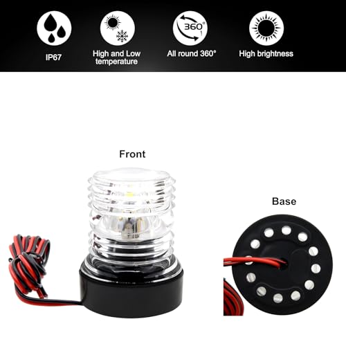Geloo 12–24 V LED-Navigationslicht für Marineboote, Yachten, Garten, Ankerlichter, wasserdichtes Signallicht, rundum, 360°, weißes Licht, 4500 K, kleines Marine-Navigationslicht
