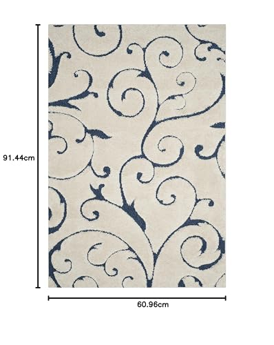Safavieh Florida Shag Collection Shaggy Rug for Living Room Dining Room Bedroom High Pile Cream and Blue 24 x 36 Inch - Image 3