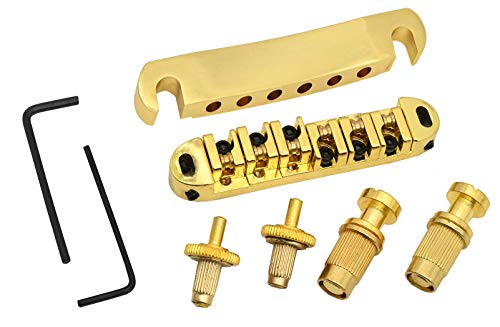 ABR-1 Style Tune-o-matic Bridge Tailpiece Gold for Gibson Les Paul Gear Replacement - Gold Roller Bridge Set for SG Style Electric LP Guitar Parts - Les Paul Bridge and Tailpiece