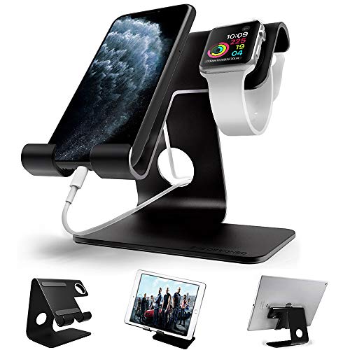 Desktop Cell Phone Stand, ZVEproof Aluminum Phone Dock Cradle Tablet Stand Holder, for Switch, iWatch, iPad, E-Reader, Mobile Phone, Android Smartphone, iPhone 11 Xs Max Xr X, Accessories Desk - Black