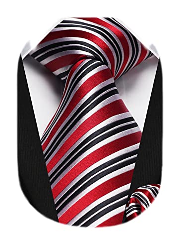 Image of HISDERN Mens Tie Striped Ties and Handkerchief Set Business Formal Woven Pocket Square Wedding College Stripe Necktie