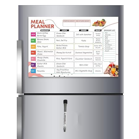 Magnetic Weekly Meal Planner Dry Erase Board, Includes Grocery List, 36 cm x 45.5 cm