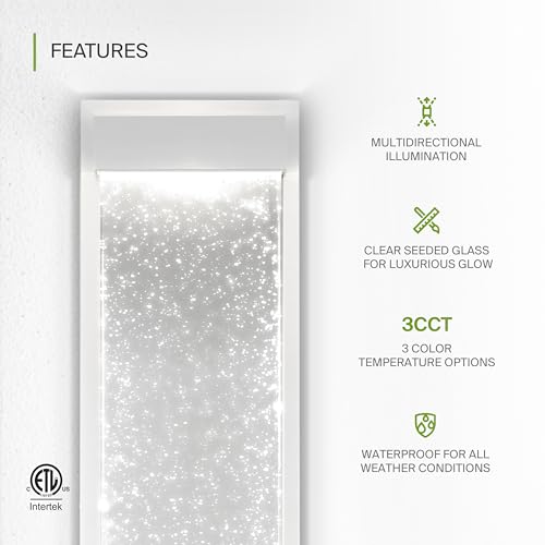 Image of ASD LED 24 inch Bubble Glass Wall Light Fixture, Outdoor & Indoor Seeded Sconce | 3CCT, Waterproof, Dimmable, Up-Down Glow, ETL Listed | 22W 530LM 3000-5000K 100-277V | Porch Lighting | White, 4 Pack