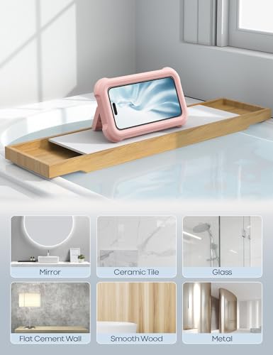 Image of Lamicall Waterproof Shower Phone Holder - Women Girls Shower Bath Cellphone Accessories, Shower Walls & Surrounds Phone Mount Stand, Christmas Bathroom Case Gift Gadget for iPhone, 4-7 inch Phones, Pink
