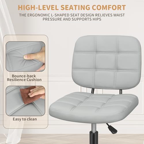 Image of Armless Office Chair Adjustable Height Drafting Desk Chair - Light Grey | Adjustable Height, 250lb Weight Capacity, PU Leather, Fits Under Desk