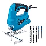 Seghetto Alternativo, KATSU 400W Seghetto Elettrico con 5 Lame, 0~3000 RPM, Angolo Regolabile ± 45°, Velocità Variabile, per Taglio di Plastica Legno Acciaio (Budget)