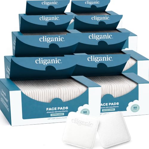 Image of Cliganic Extra Large Face Pads (400 Count) - Soft, Extra Absorbent, Ultra Durable, Hypoallergenic, For Makeup, Nail Polish & Daily Buildup Removal, Toner & Cleanser Application, Dual Sided & Lint-Free