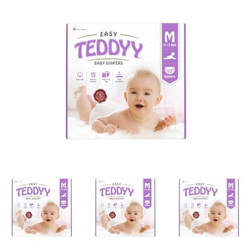Image of TEDDYY Easy Baby M Size Diaper Tape Style |63 Count (Medium) | 6-11 kgs (Pack of 4)|Quick Absorbency | Extra Super Soft |Anti - Bacterial | Wetness Indicator with Adjustable Grip Tapes