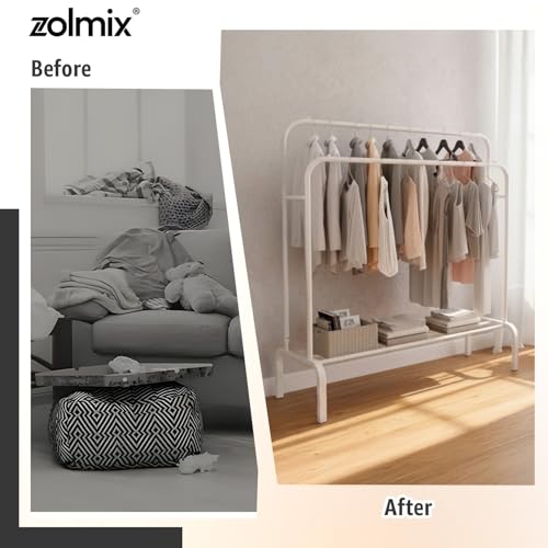 Image of ZOLMIX Heavy Duty Double Pole Clothes Stand With Bottom Shelf |clothes Hanging Stand For Bedroom, Garment Rack Organizer, Cloth Rack, Hanger Stand For Clothes Storage Rack, For Bedroom & Living Room