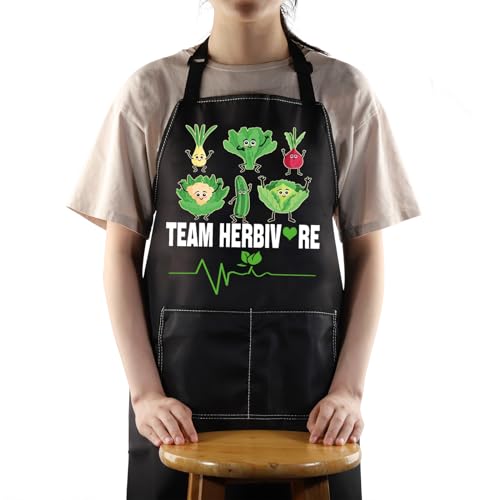 JNIAP Vegetarian Apron Vegan Chef Apron Vegan Cooking Apron Team Herbivore Veggie Chef Apron Vegetarian Gifts, Team Herbivore, Large