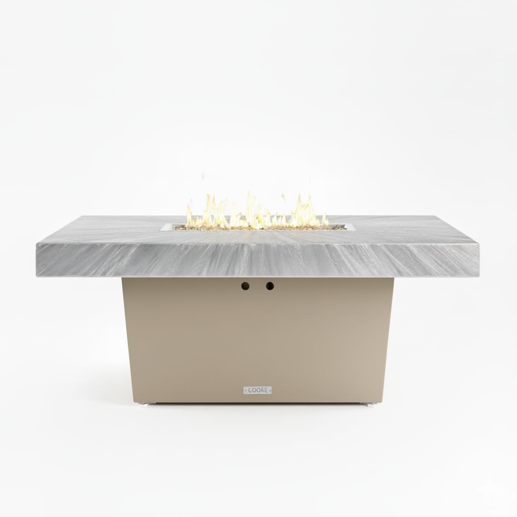 COOKE Palisades Fire Pit Table 52" x 36" x 21" – Aluminum Top with 4" Edge, Beige Base, 60K BTU Gas, Propane/Natural Gas Compatible, with Windscreen (Beige Powder Coated Aluminum, Natural Gas)