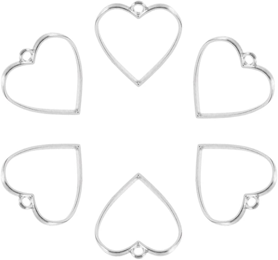 50 PCS Alloy Open Back Bezel Pendants Heart Shape Open Bezel Pendants Charms Hollow Frame Pendants Geometric Resin Mold for DIY Crafts Making Wedding Valentines Day Earrings Necklace