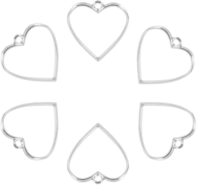 50 PCS Alloy Open Back Bezel Pendants Heart Shape Open Bezel Pendants Charms Hollow Frame Pendants Geometric Resin Mold for DIY Crafts Making Wedding Valentines Day Earrings Necklace