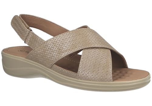 Image of Cushion Walk Women's Low Wedge Adjustable Touch Close Herringbone Weave Pattern Slingback Sandals (Beige, UK Footwear Size System, Adult, Women, Numeric, Medium, 7)