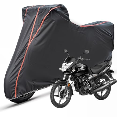Image of Two Wheelers Bike Body Cover Compatible for Honda CB Unicorn 150, UV Resistant, Dustproof, Triple Stitched, Elastic Bottom, Red Piping Motorcycle Cover (Black, Pack of 1)