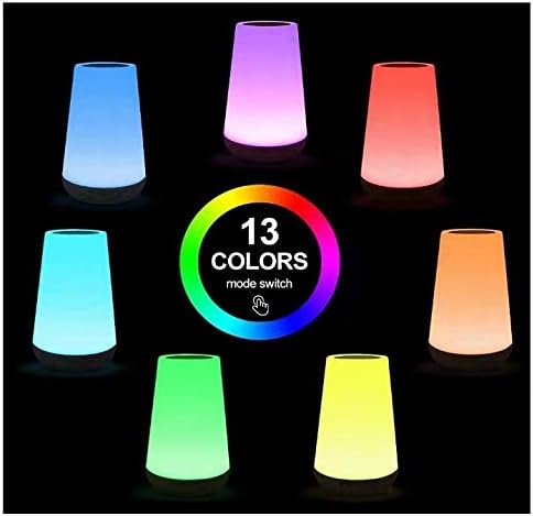 Table Lamp Touch Night Light - Portable Sensor Remote Control Bedside Lamps with Quick Rechargeable USB Dimmable Warm White Light 13 Colors RGB Table Lamp for Bedroom Living Room Office (black wood)