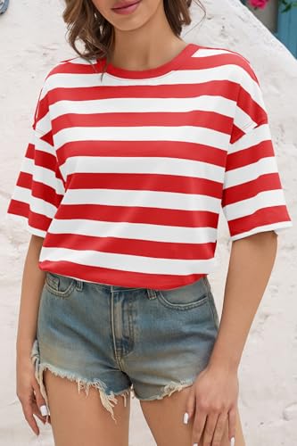 Image of Tankaneo Womens Oversized Tshirts Summer Casual Short Sleeve Crew Neck T Shirt Loose Fit Side Slit Tee Tops
