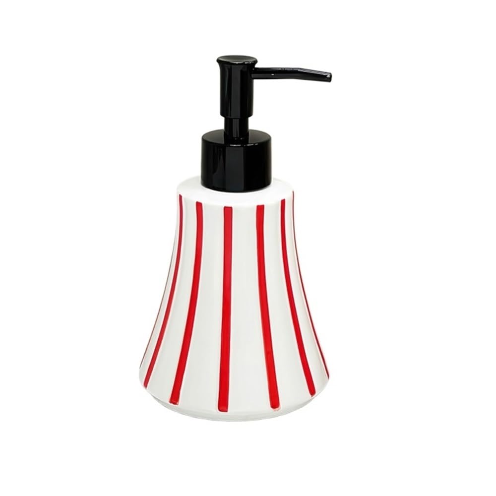 Home Striped Hotel Home Soap Dispenser Push Lotion Dispensing Bottle Curved 350ml Black/Red Shower Dispensers(Red)