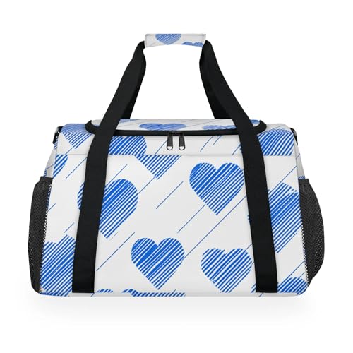 Love Graffiti Blue Travel Duffel Bag Weekender Overnight Bags for Women Men Foldable Waterproof Tote Bag with Trolley Sleeve