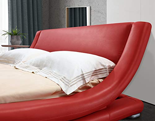 Greatime Modern Trending Waved Bed, Upholstered Faux Leather, Easy Assembly, Strong Wood Slats Support Platform Bed (King Size, Red Color) #TOP5