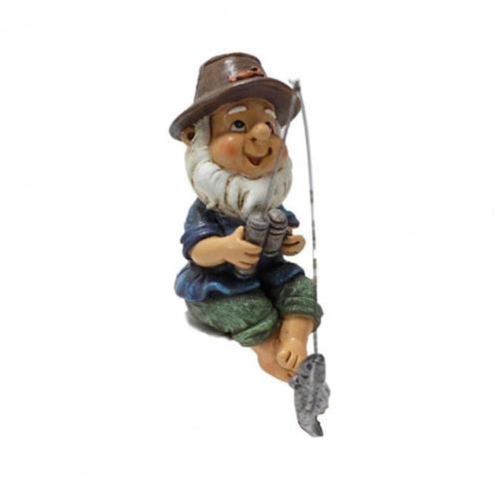 MANQILE Lovely Fishing Man Shape Statue Decor Adorable Anti-deform Figurine Handicraft Statue Handmade Resin Statue Model for Garden