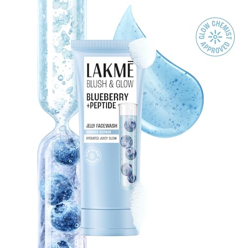 Image of LAKME Blush & Glow, Blueberry + Peptide Gentle Jelly Facewash, 150g, for Fresh and Hydrated Skin, with Blueberry Extract & Blue Peptide, Removes Dirt & Impurities, for Dry & Dehydrated Skin