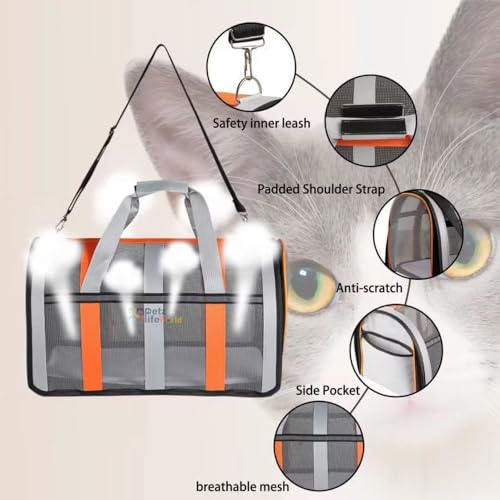 Image of VAYINATO Pet Carrier Bag (Small - 34 * 24 * 24 Cm) Cat Dog Carrying Bag Outgoing Travel Pets Handbag Portable Breathable Foldable - Grey with Orange By Petzlifeworld