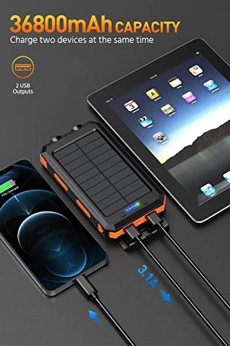 Mregb Power Bank,Solar Charger,36800Mah 5V3.1A Qc 3.0 Dual 2 Usb Port Built-In Powerful Flashlight Ipx7 Waterproof Dustproof Shockproof thumb #1