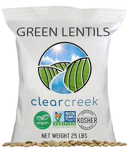 CLEAR CREEK Green Lentils | Project Non-GMO Verified | 25 lbs | Vegan | Non-Irradiated (Will Sprout) | Kosher | Vegan