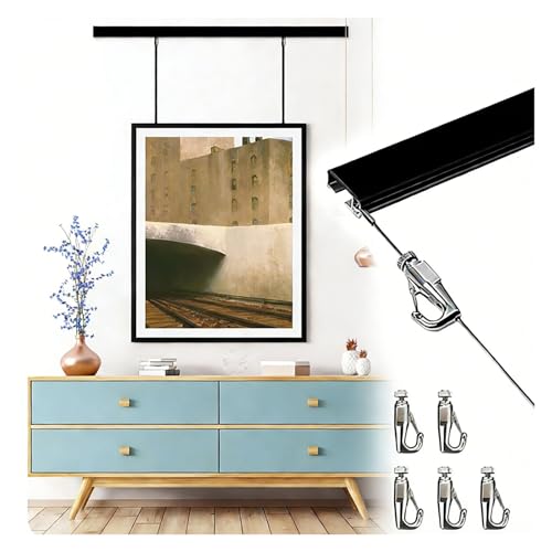 Adjustable Gallery Wall Art Hanging Kit, 57" Aluminum Track with Hooks, 10ft Cord for Easy Setup - Ideal Picture Hanger for Home & Office Decor, Perfect for Paintings & Photos