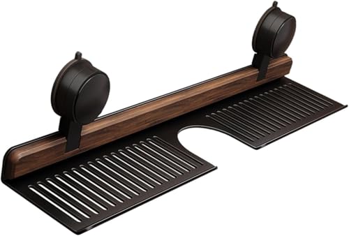 Étagère murale bois de noyer pour optimiser le rangement au-dessus du robinet de salle de bain