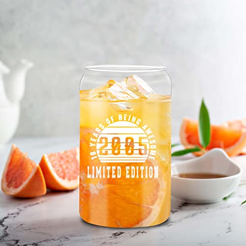 Delsakhula 18Th Birthday Gifts For Girls Boys 2005 Coffee Can Glass 18Th Birthday Gifts Ideas For Girls Glass Can 18Th Gifts For Girls Boys Coffee Glass Can With Bamboo Lid And Glass Straw 16 Oz #TOP2