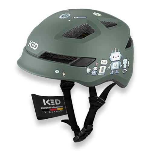 KED Casque de vélo pour enfant POP Robot mat/48-52 (S) K-FIT avec serrure à grille et feu arrière LED intégré MIPS, technologie In-Mold