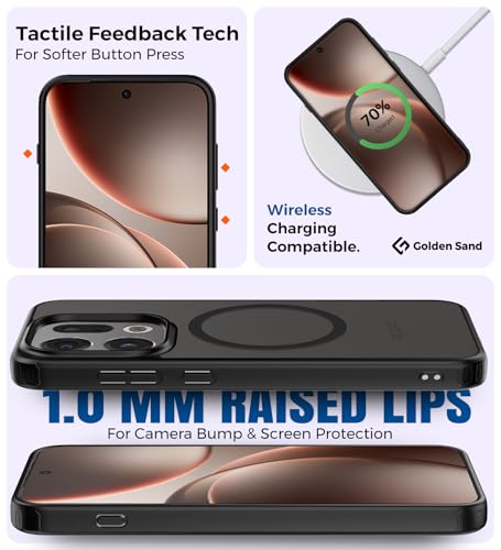 Image of Golden Sand Rugged Frosted MagSnap Back Cover Case for Oppo Find X9 5G, Oppo Find X9s 5G | Compatible with MagSafe, Strong Magnets | Semi Transparent PC Shock Proof Slim TPU Case, Space Black