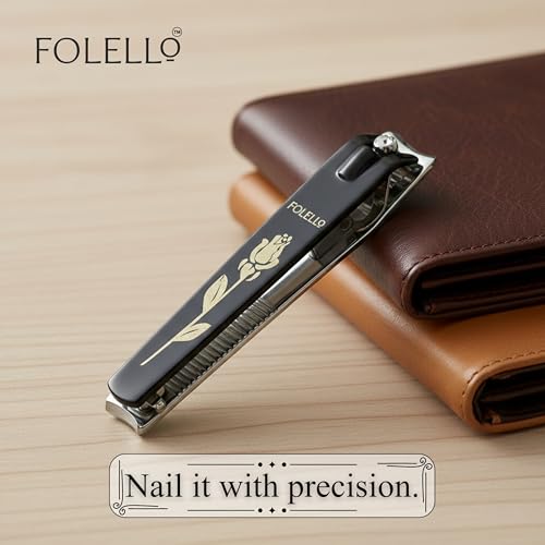 Image of FOLELLO Large Nail Clipper (Black) for Professional and Home Use, Nail Cutter for Women, Cuts Precisely Elegant design, Easy to Hold Unisex Nail Clipper /Cutter