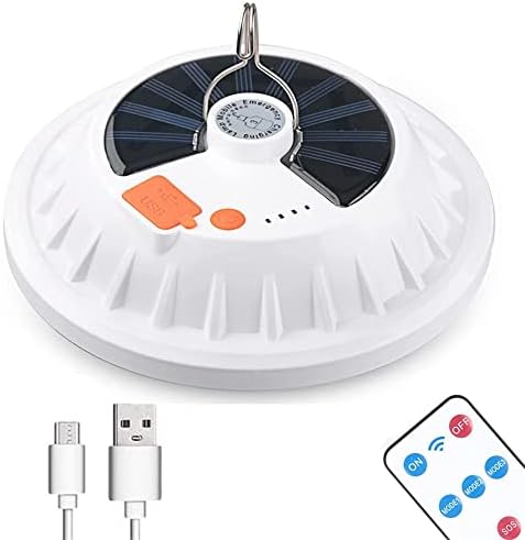 Lyfaro 120 LEDs Solar Camping Light with Remote Control, USB Rechargeable Hanging Tent Lantern Ultra Bright for Emergency Canopy Power Outage, White (CL02)