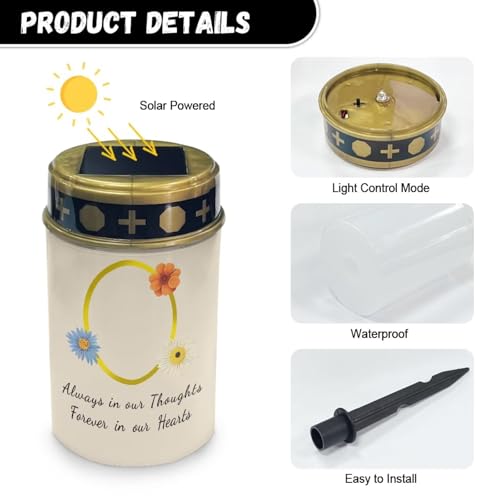 Image of Personalized Photo Candle Solar Power Grave Lights for Cemetery Waterproof LED Candles Lantern Gravesite Decorations Cemetery Outdoor Memorial Flameless Candles